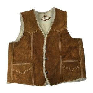 Suede Genuine Leather Vest Shearling Lining - Size M Vintage Vtg Mexican Mexico